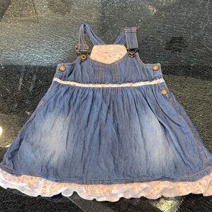 Denim Pinafore Dress for Kids with Floral Trim